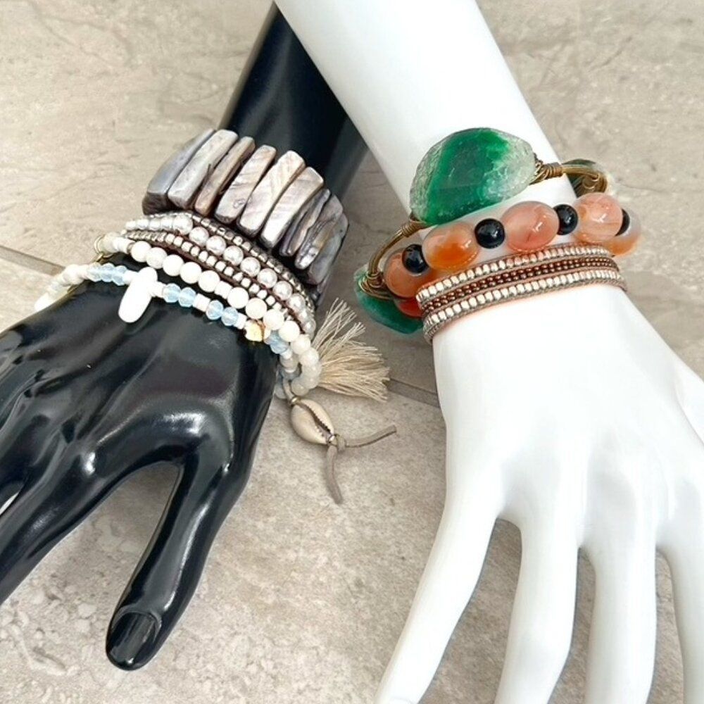 Fun Bracelet Bundle lot - Gemstone stone Sea Shell Beaded